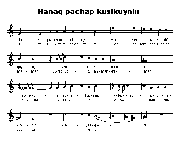 Hanaq pachap kusikuynin - takina qillqasqa