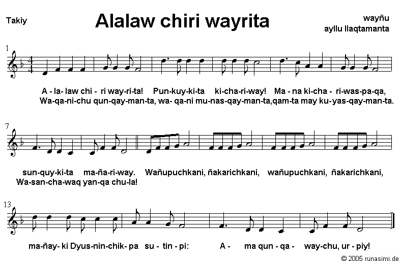 Alalaw chiri wayrita - takina qillqasqa -  2005 runasimi.de